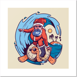 Santa Surfing Posters and Art